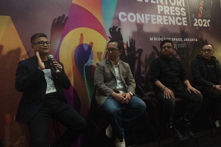 Dadi Krismatono, Bambang Pangestu dan mereka mendukung platfrom e-commerce Eventori dalam jumpa pers di M Bloc Space, Jakarta Selatan, Minggu (2/2/2020).