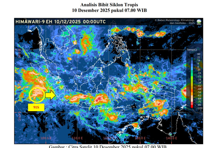 BMKG Ingatkan Dampak Bibit Siklon 91S, Sumbar Waspada Hujan Lebat pada 11–13 Desember di Wilayah Ini