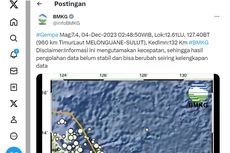 Gempa M 7,4 Terjadi di Melonguane, Sulawesi Utara