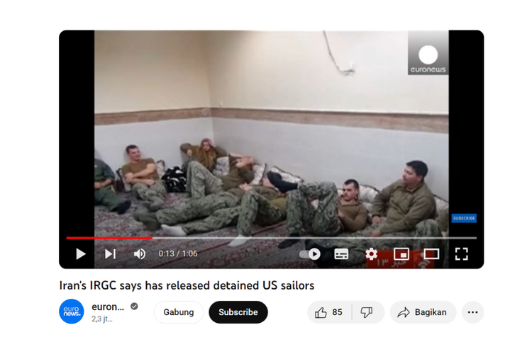 Tangkapan layar video YouTube Euronews, 10 marinir AS ditahan Iran dan dibebaskan