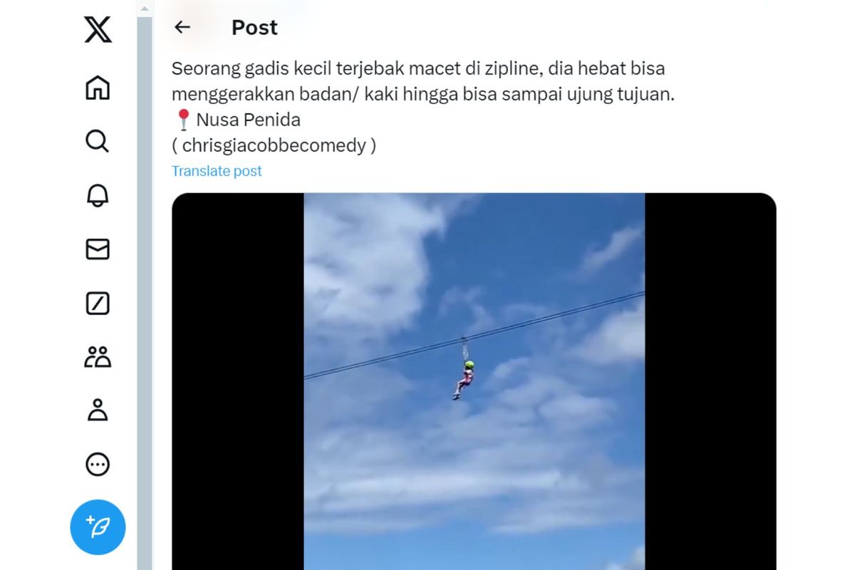 Tangkapan layar anak tersangkut di flying fox Nusa Penida Bali.