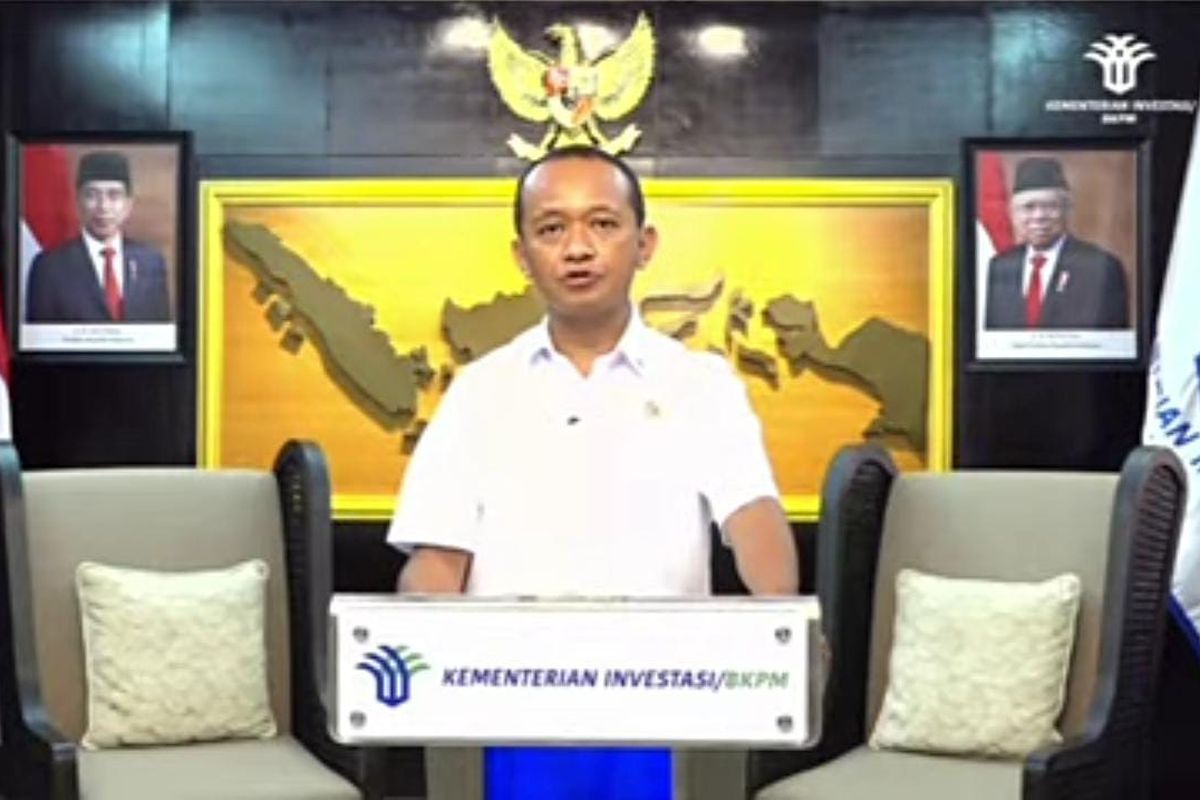 Menteri Investasi/ Kepala BKPM Bahlil Lahadalia dalam webinar Prospek dan Tantangan Industri Beterai Nasional yang digelar secara virtual, Kamis (24/6/2021). (Tangakapan Layar)
