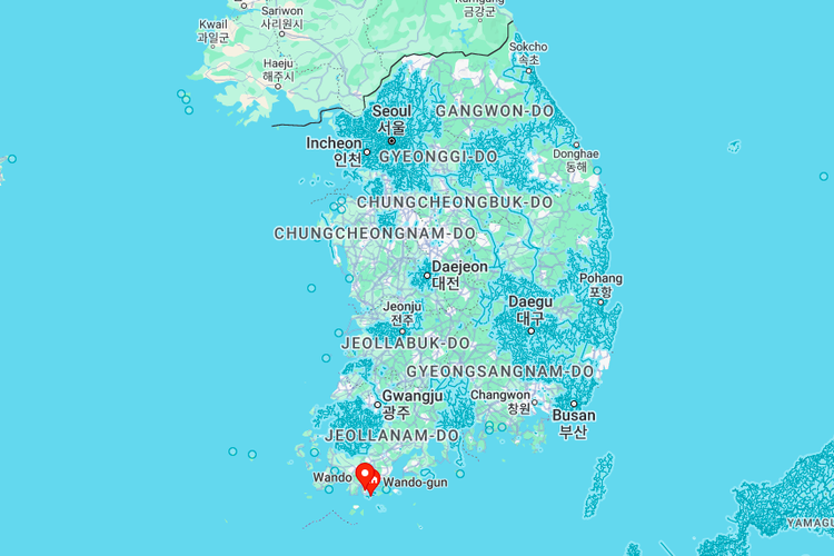 Lokasi Wando tempat tinggal Kim Yu-sol yang berada di bagian barat daya Korea Selatan. 