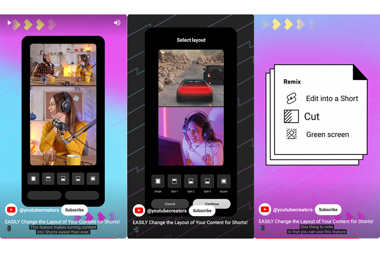Opsi layout video Shorts yang bisa digunakan kreator konten
