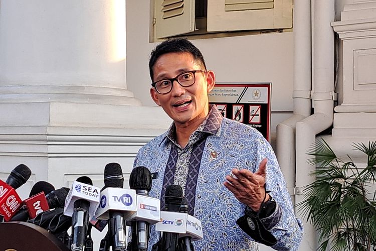 Menteri Pariwisata dan Ekonomi Kreatif Sandiaga Uno di Kompleks Istana Kepresidenan, Jakarta, Senin (12/6/2023).