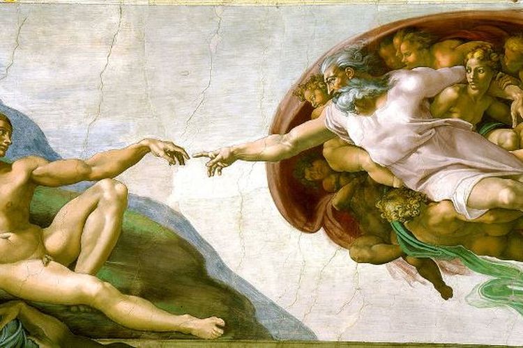 Inilah lukisan Penciptaan Adam karya Michelangelo di atap Kapel Sistine, Vatikan.