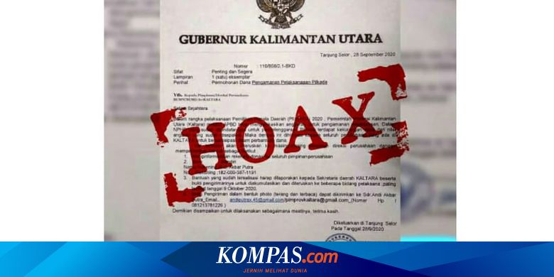 HOAKS] Surat Permohonan Bantuan Dana Pengamanan Pilkada dari Gubernur  Kaltara