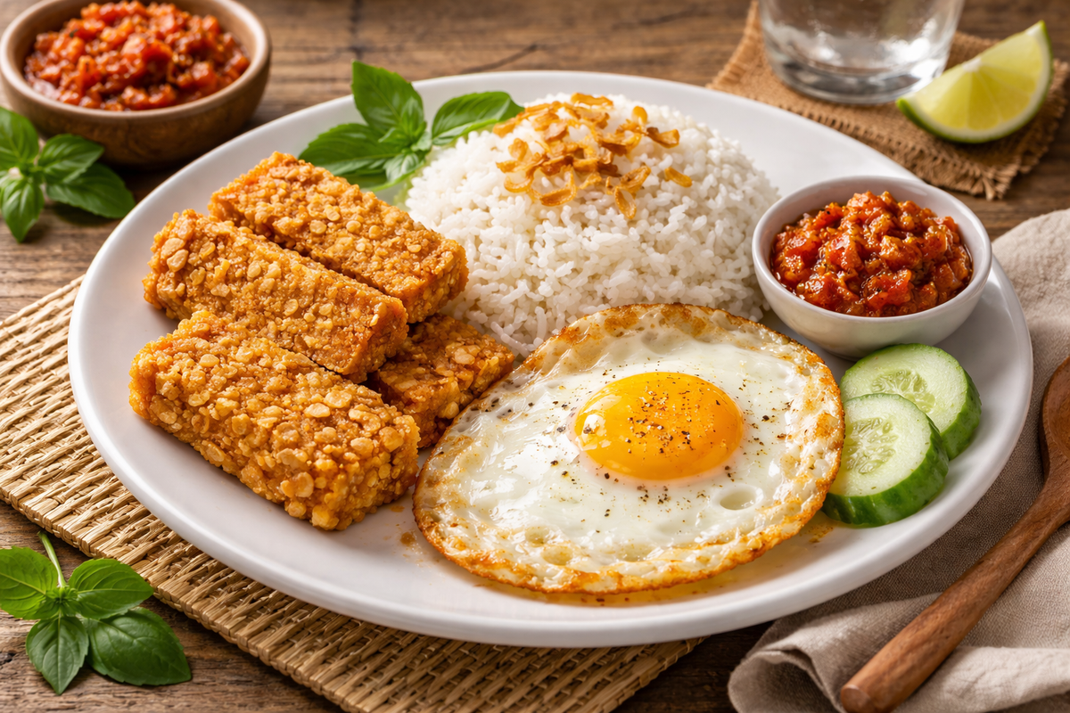 Menu sahur nasi telur tempe