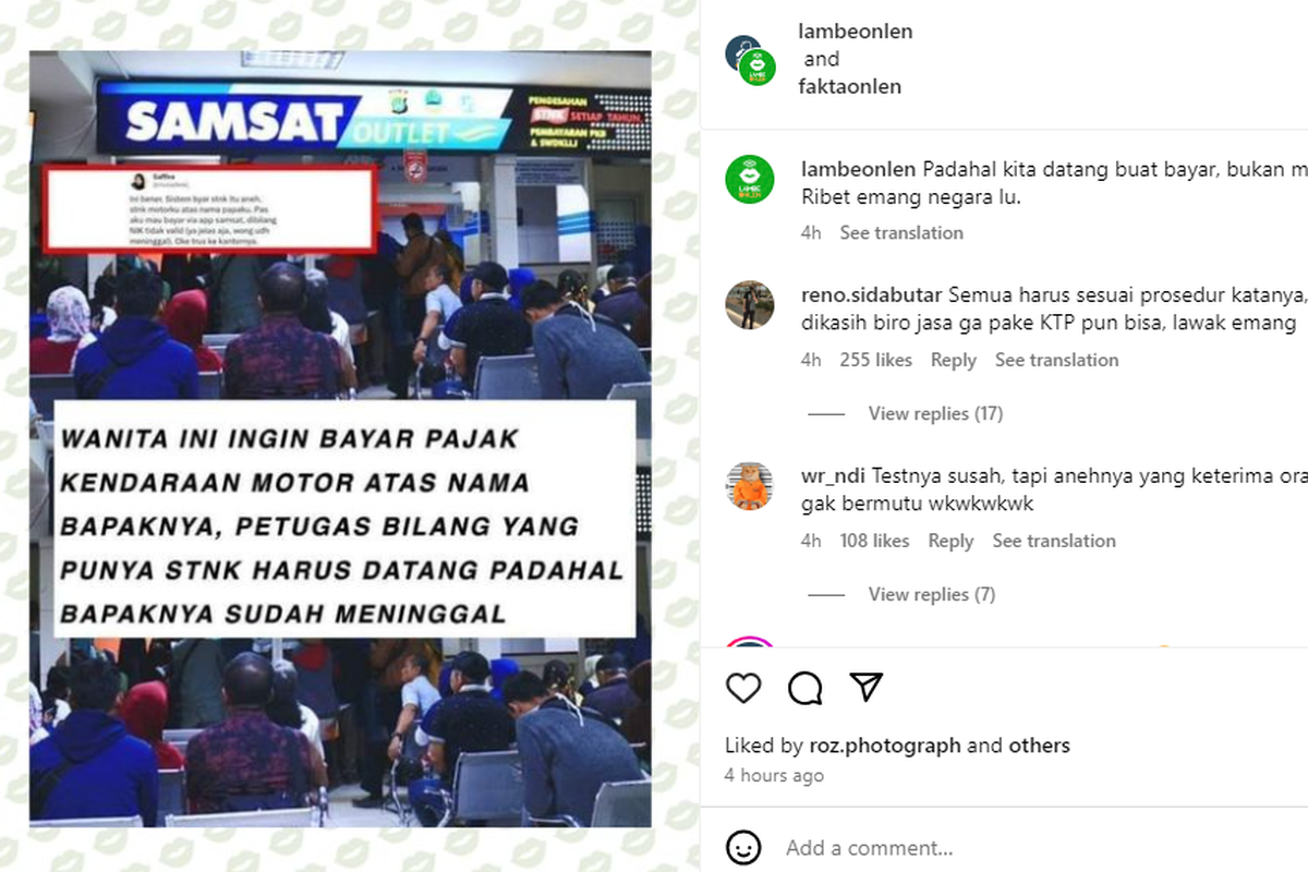 Keluhan wanita kesulit bayar pajak STNK atas nama bapaknya yang sudah meninggal.