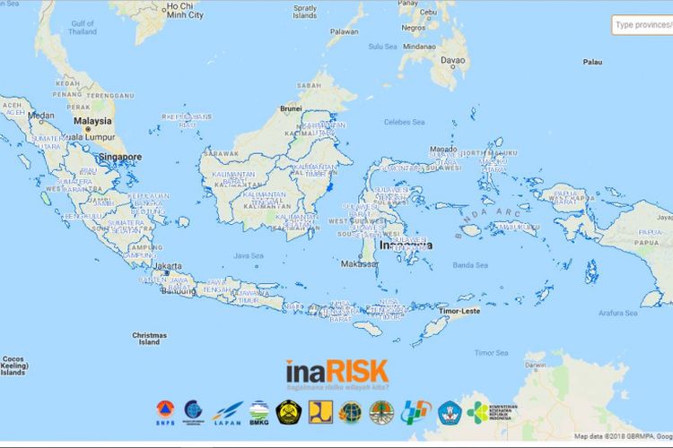 Tampilan awal laman Inarisk jika dibuka melalui laman website.
