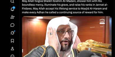 Muazin Masjidil Haram Sheikh Ibrahim Al Madani Wafat, Rekaman Adzannya Beredar di Media Sosial