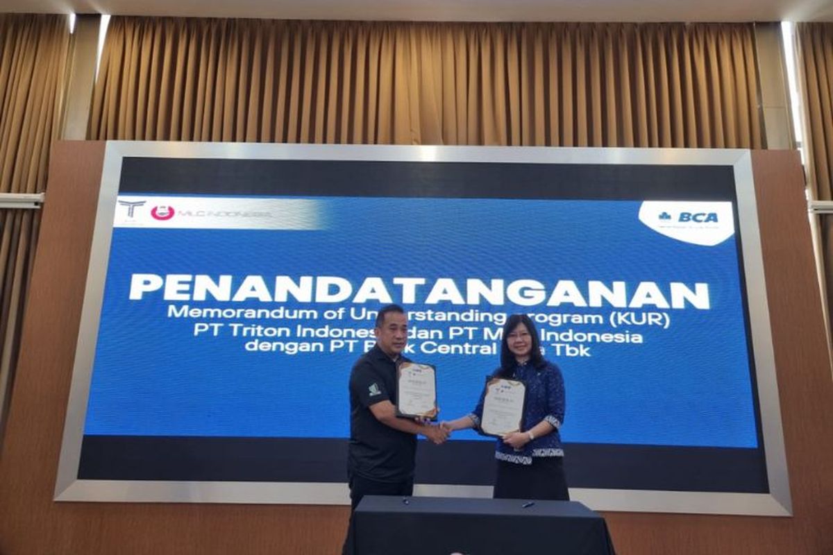 PT Triton Internasional dan PT MLC Indonesia bekerja sama dengan PT Bank Central Asia (BCA) Tbk untuk memberikan program kredit usaha rakyat (KUR) dengan total pendanaan hingga Rp 20 miliar.