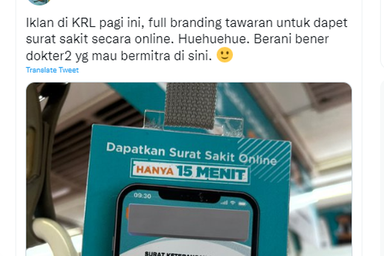 Tangkapan layar unggahan viral iklan surat dokter online dalam waktu 15 menit