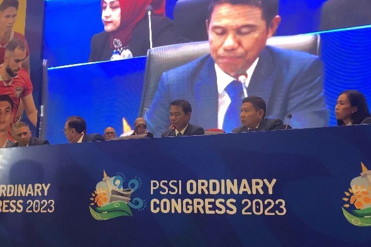 Suasana Kongres Biasa PSSI 2023 di Hotel Sultan, Jakarta, pada Minggu (15/1/2023) yang menentukan nama-nama Komite Pemilihan dan Komite Banding untuk KLB PSSI 2023.