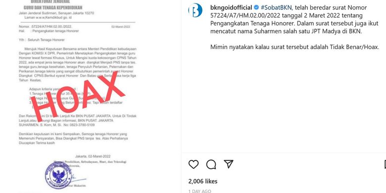 Bagaimana Bisa? Beredar Surat soal Honorer Jadi PNS Tanpa Tes, BKN: Itu Hoaks!