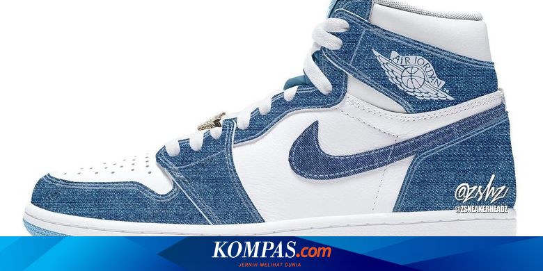 Sneaker Air Jordan 1 Berbahan "Denim" Biru-Putih, Khusus Wanita