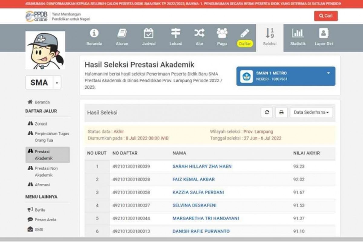 Tangkap layar dari arsip PPDB Lampung