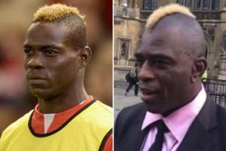 Mario Balotelli (kiri) dan penari Ken Hinds (kanan).