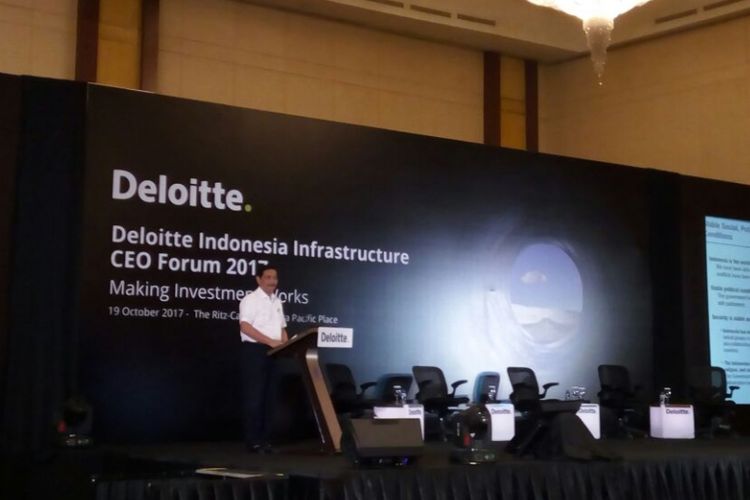 Menteri Koordinator Bidang Kemaritiman Luhut Binsar Pandjaitan saat acara Deloitte Indonesia Infrastructure 2017 di Hotel Ritz Carlton, Jakarta, Kamis (19/10/2017).