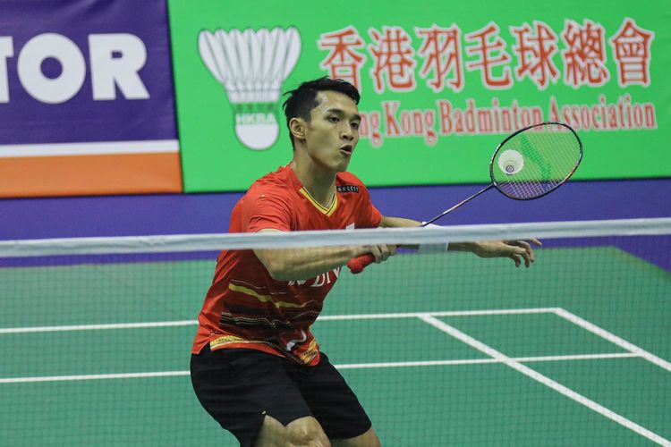 Tunggal putra Indonesia, Jonatan Christie, saat tampil melawan NG Ka Long Angus dalam 32 besar Hong Kong Open 2023 di Hong Kong Coliseum pada Rabu (13/9/2023). Dalam laga itu, Jonatan Christie menang dan berhak melaju ke babak 16 besar Hong Kong Open 2023.