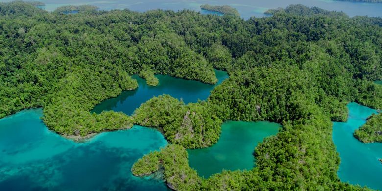 Tampak dari atas gugusan Pulau Tawale yang berada di Pulau Kasiruta, Desa Marikuso, Kecamatan Kasiruta Timur, Halmahera Selatan.