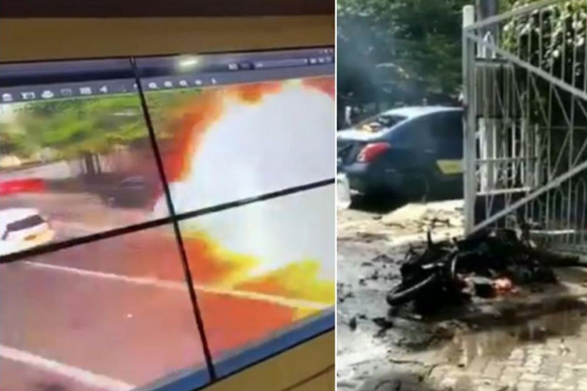 CCTV footage of the suicide bombing on the Sacred Heart Cathedral in Makassar, South Sulawesi on Sunday (28/3/2021). The blast killed the two attackers and would 20 members of the congregation, as well as church security 