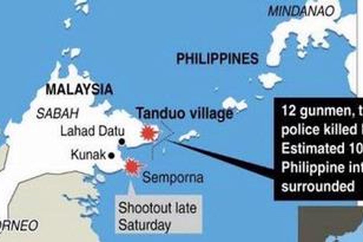 Peta Negara Bagian Sabah, Malaysia.