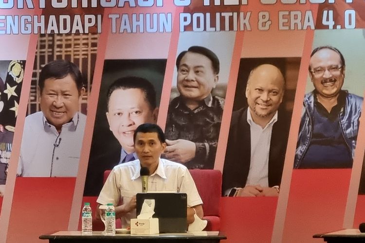 Wakaposko Presisi Polri Kombes Pol Indarto di Diskusi Publik bertema Restrukturisasi dan Reposisi Polri Menghadapi Tahun Politik dan Era 4.0 di Hotel Diradja, Jakarta, Selasa (31/1/2023).
