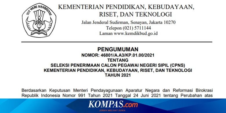 Kemendikbud Ristek Buka 10 447 Formasi Cpns 2021 Cek Di Sini Halaman All Kompas Com