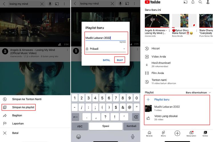 Ilustrasi cara membuat playlist YouTube