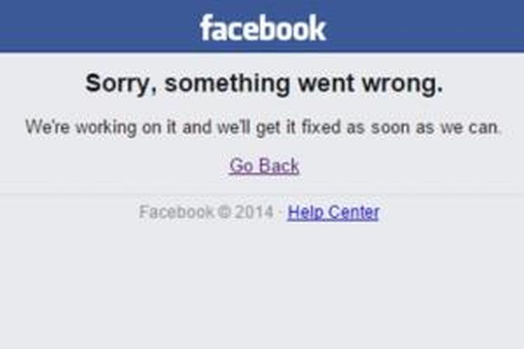Laman pemberitahuan error di Facebook