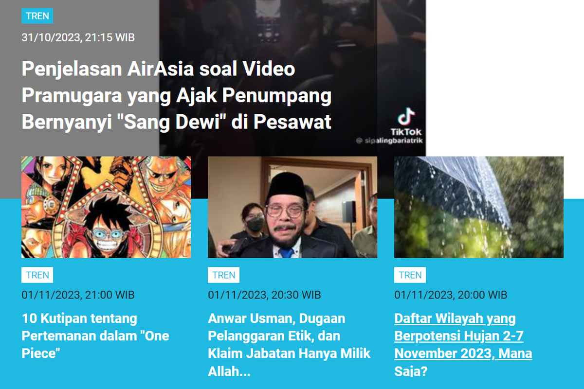 Berita terpopuler kanal Tren 1-2 November 2023.