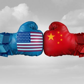 Ilustrasi perang dagang AS dan China.