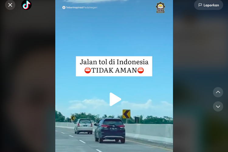 Tangkapan layar video yang menyebut jalan tol di Indonesia tidak aman