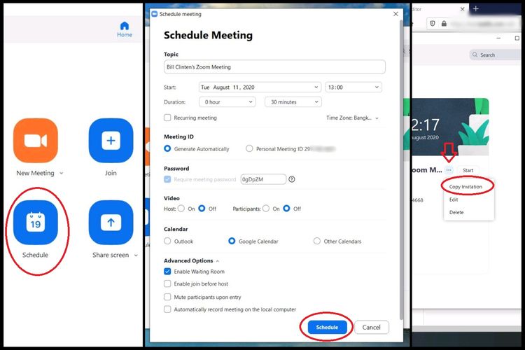 Cara menjadwalkan rapat via Zoom Meetings versi PC.