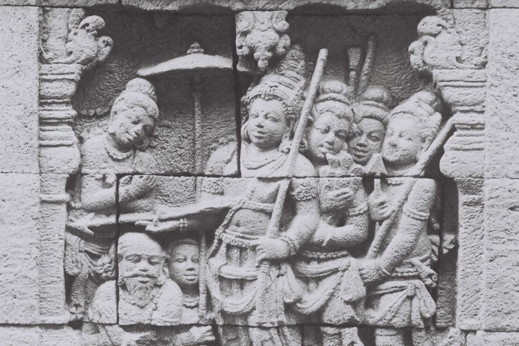Salah satu relief Candi Borobudur peninggalan Kerajaan Mataram Kuno.