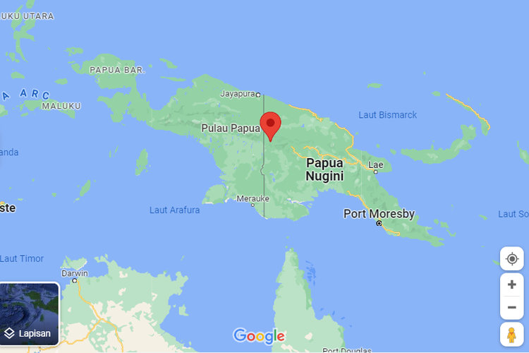 A screen grab from Google map showing map of Papua in Indonesia and Papua New Guinea. 