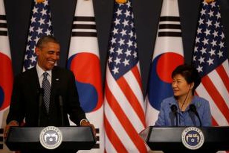 Presiden AS Barack Obama dan Presiden Korea Selatan, Park Geun-hye.