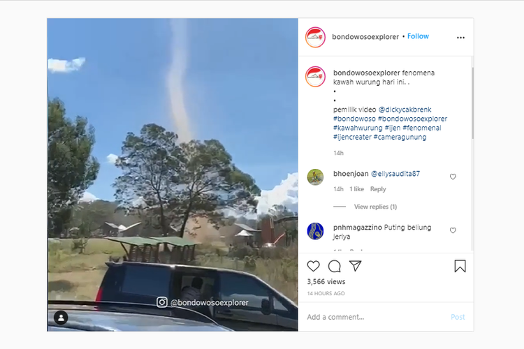 Video viral angin di Kawah Wurung, Bondowoso.