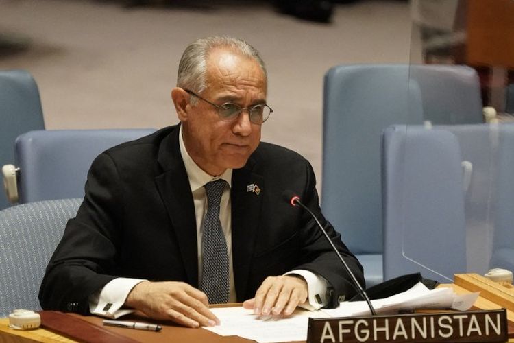 Duta Besar Afghanistan untuk PBB, Ghulam Isaczai, saat berbicara dalam pertemuan Dewan Keamanan PBB tentang situasi Afghanistan, di markas PBB, New York, pada 16 Agustus 2021.