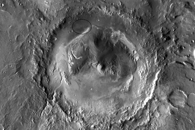 Kawah Gale dan Gunung Tajam (Aeolis Mons)(NASA/JPL-Caltech/ASU)