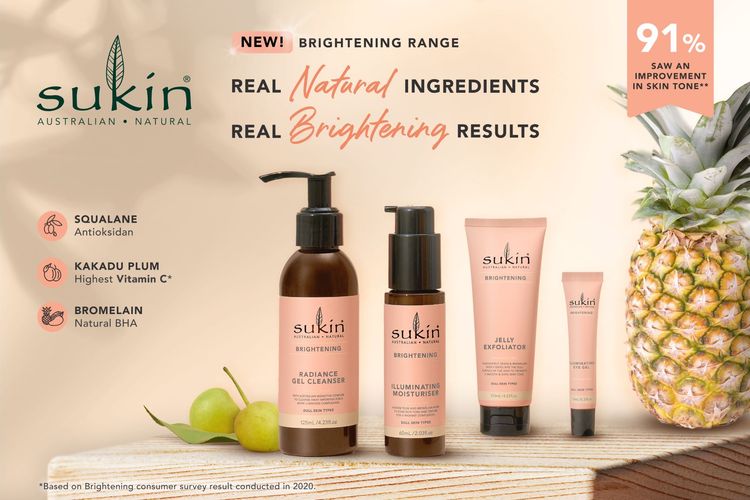 Sukin Brightening Range mengandung kakadu plum yang merupakan buah superfood asal Australia tinggi vitamin C