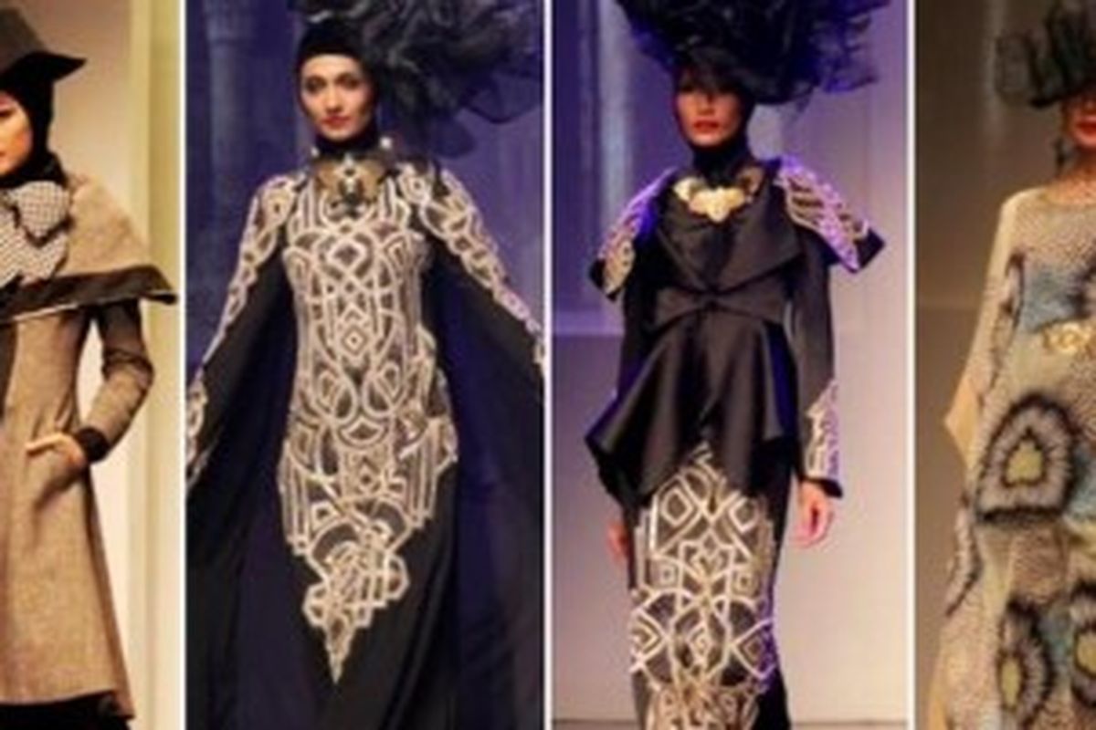 Denny Wirawan menampilkan gaya perempuan ningrat di Italia tahun 1940-an dan 1970-an di Jakarta Islamic Fashion Week 2013, Jakarta Convention Center, Rabu (26/6/2013).