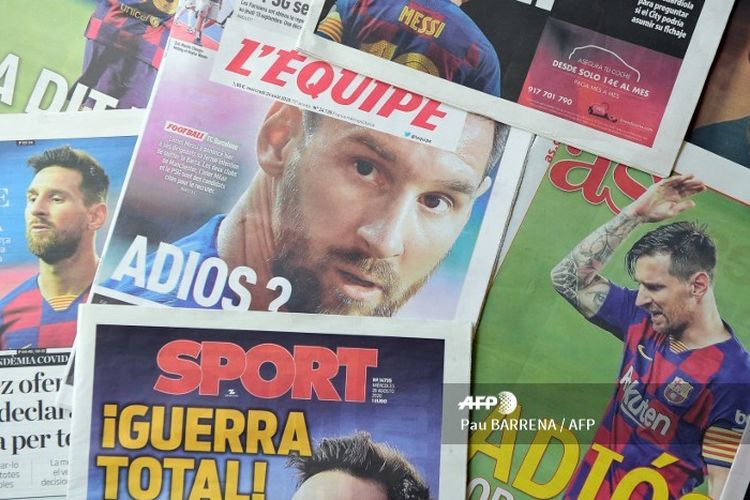 Berbagai headline media Spanyol soal kabar Lionel Messi ingin meninggalkan Barcelona.