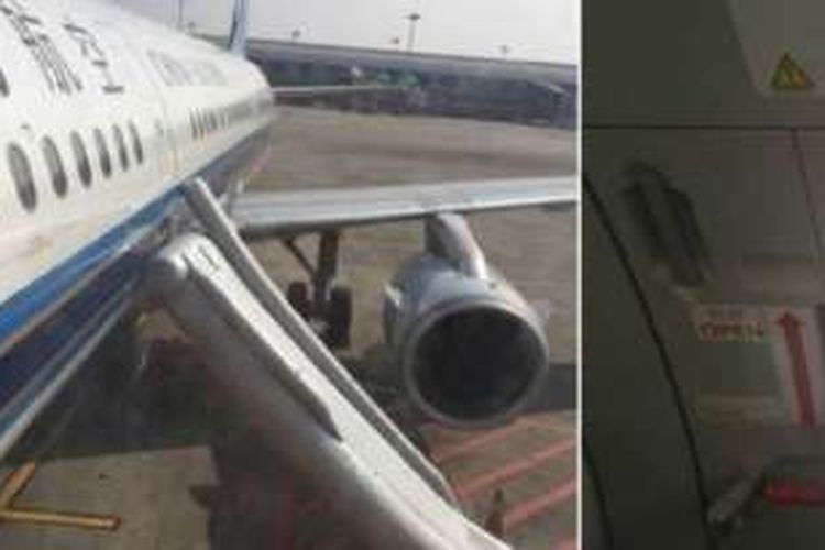 Inilah pintu darurat pesawat terbang milik maskapai China Southern Airlines yang dibuka salah seorang penumpang karena disangka pintu toilet.