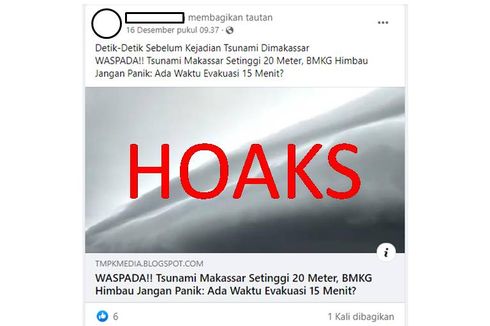 [HOAKS] Tsunami di Makassar Setinggi 20 Meter, Evakuasi 15 Menit