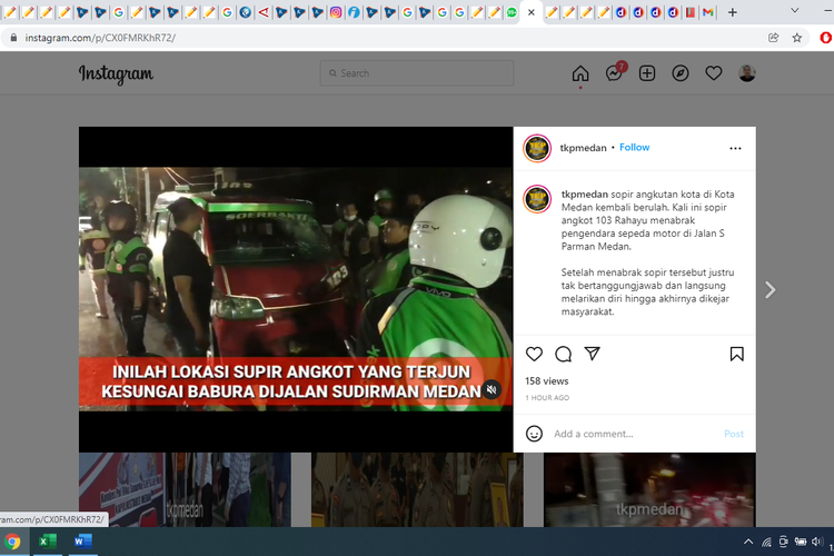 Seorang sopir angkot 103 Rahayu melompat ke sungai dari jembatan di Jalan Sudirman, Medan pada Rabu (22/12/2021) malam.