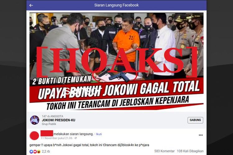 Hoaks JK terlibat adalam upaya pembunuhan Presiden Jokowi dan terancam dijebloskan ke penjara.