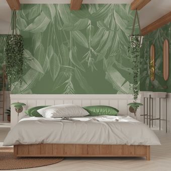 Ilustrasi kamar tidur bernuansa hijau