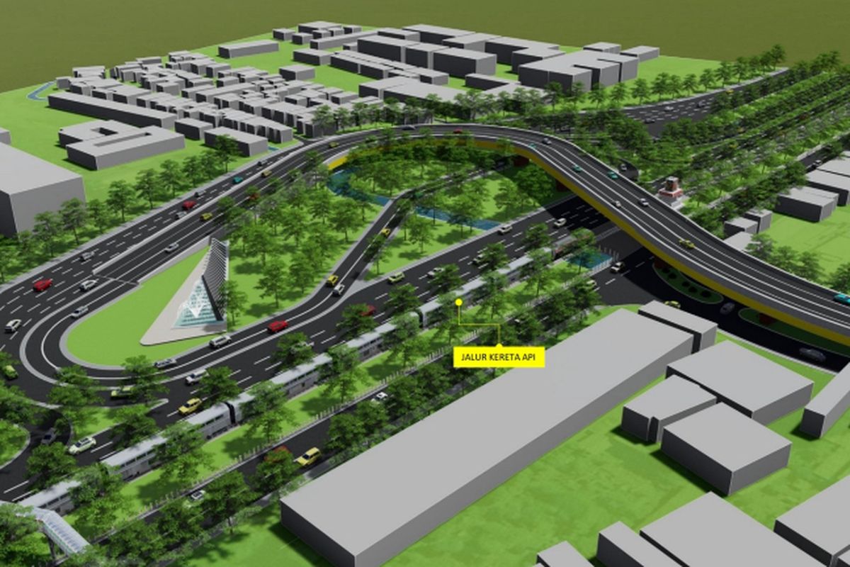 Desain perencanaan flyover Taman Pelangi, Surabaya, Jumat (19/9/2025).